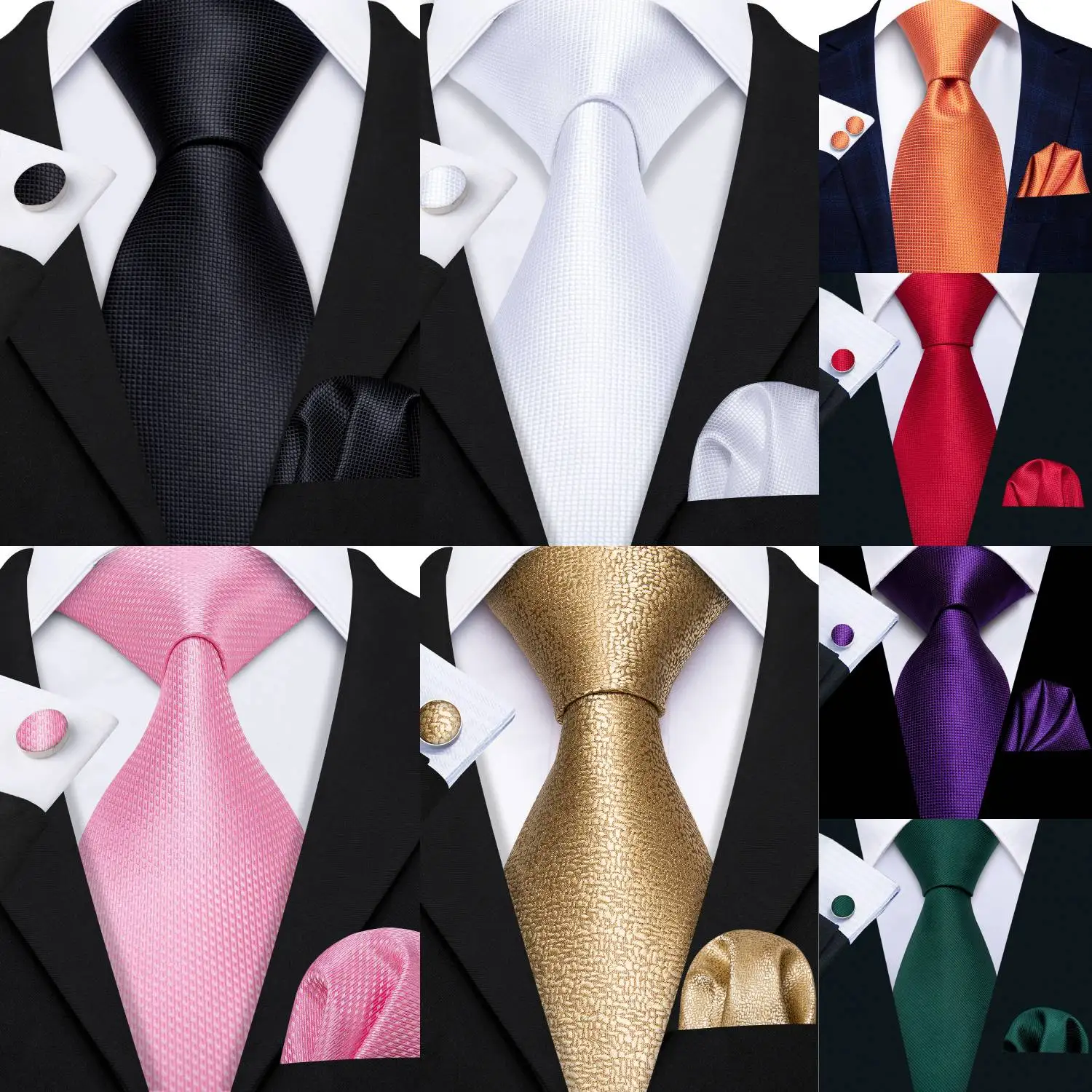 Barry.Wang Jacquard Solide Bunte männer Krawatte Mit Einstecktuch Manschettenknöpfe Set Exquisite Krawatte Für Männliche Hochzeit Business