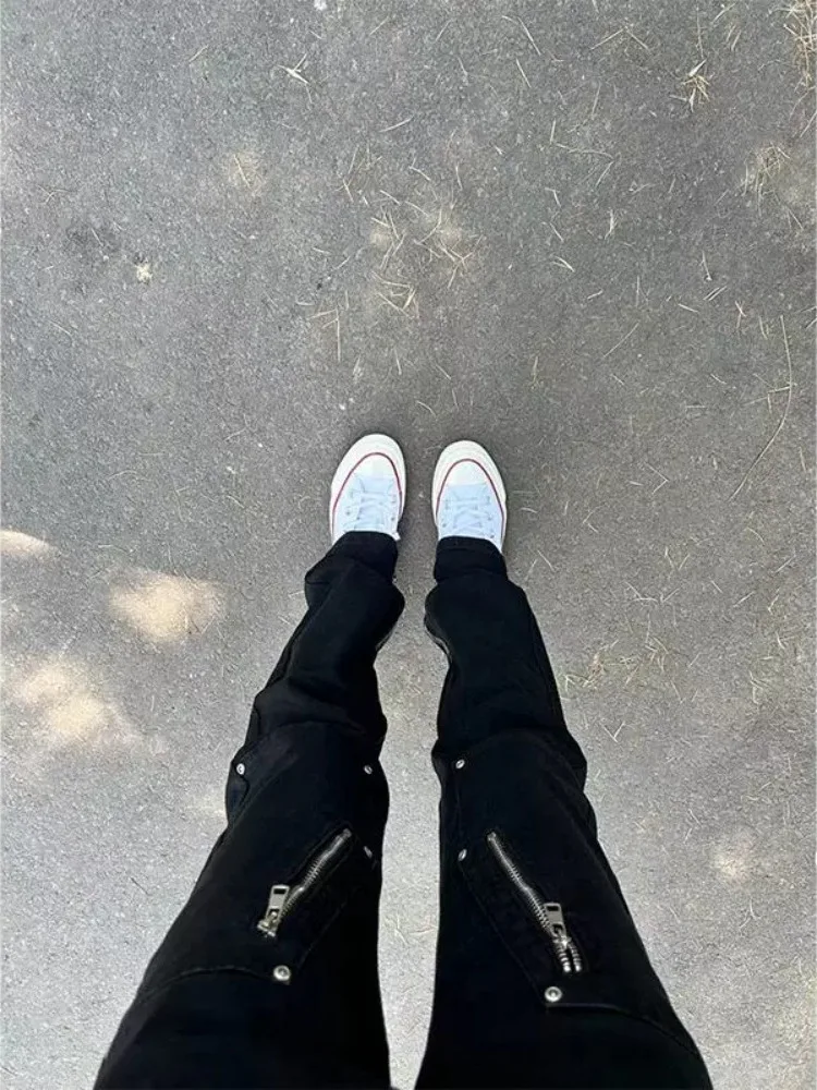 

American Retro Bla Denim Jeans High Street Zipper Cleanfit Logging Men's Slimming Straight Leg Pants Youth Trend Winter Wear