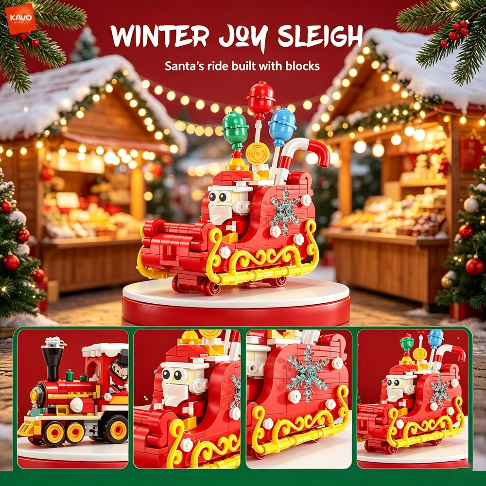 KAVOWORLD 1461PCS Xmas Train Building Blocks Christmas Creative DIY Puzzle Assembling Toy Bricks Holiday Decor Present for Boys