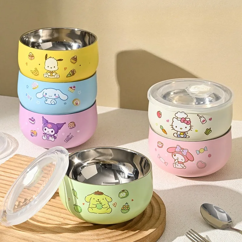 

Hello Kitty Rice Bowl Cute Cartoon Children Bowl Stainless Steel Travel Women Supplies Desktop Decoration Student Wholesale