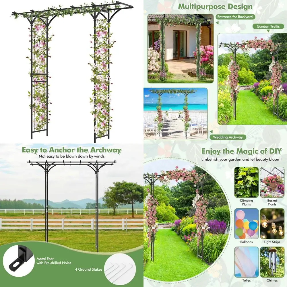 

6.8-Foot Decorative Garden Archway Trellis with Extended Roof for Climbing Plants, Roses, and Vines - Outdoor Pergola