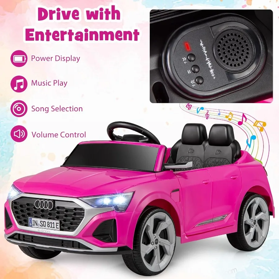 12V Ride on Car Licensed Audi SQ8 Remote Control Ride on Toy Battery Powered Electric Vehicle with Spring Suspension Music and