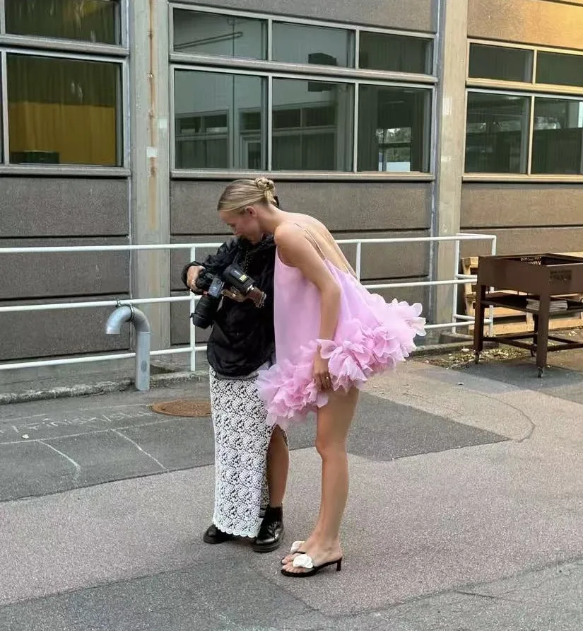 Chique Mini Tutu Vestidos Floral Em Camadas Sem Encosto Curto Halter Sexy Vestido de Baile em Camadas плаokubе для беheitsм onderн