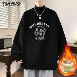 Casual College Style Hoodless Half Turtleneck Sweatshirt for Men Thickened Sherpa Top