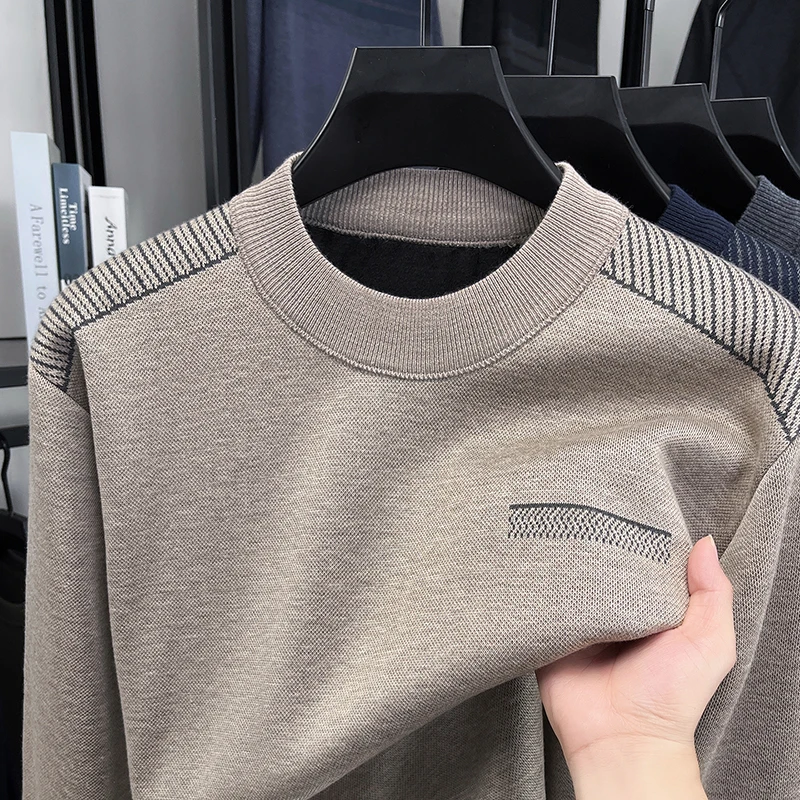 

Мужской шерстяной свитер с круглым вырезом, осенне-зимний мужской теплый вязаный свитер для папы, новинка 2025 года, однотонный свитер