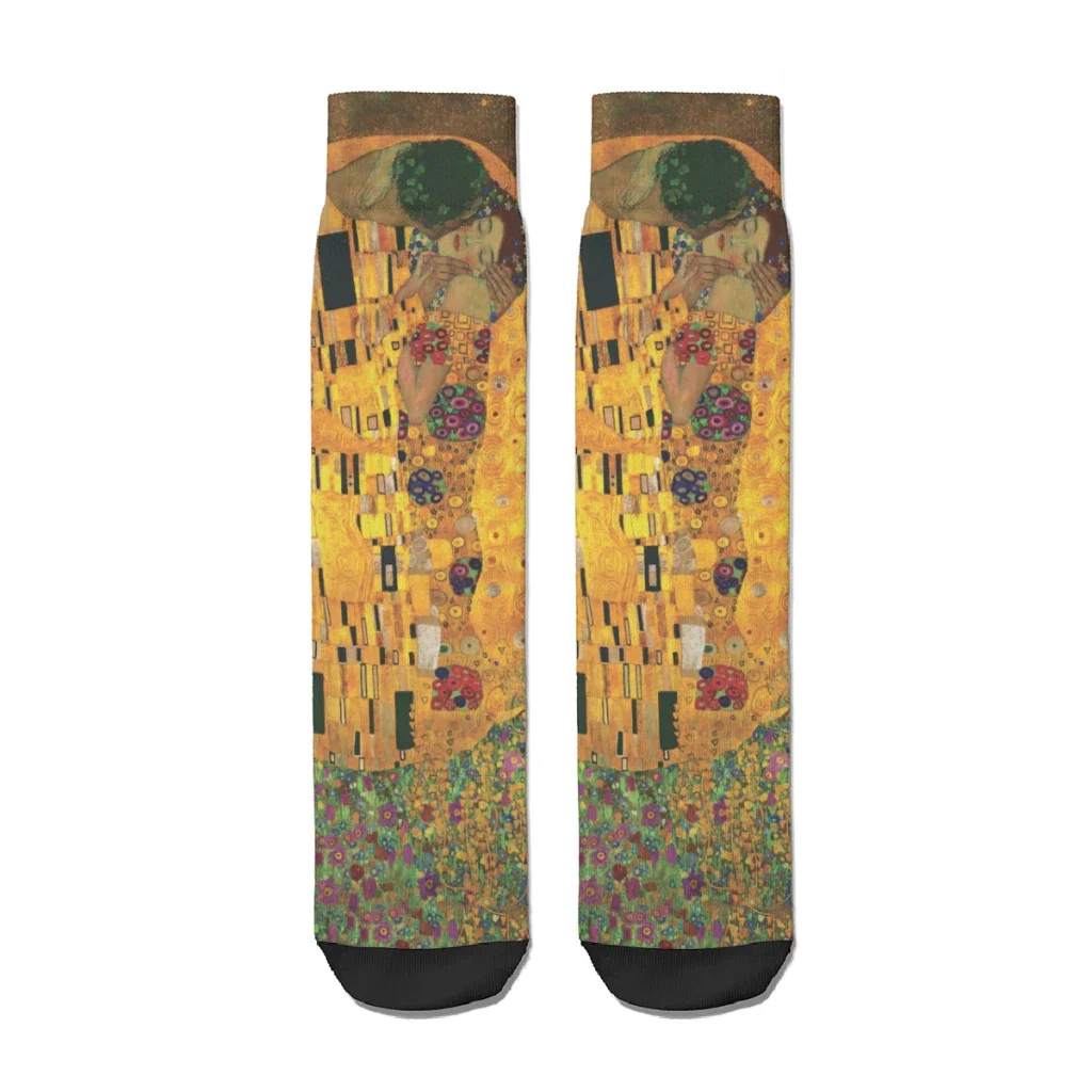 Gustav Klimt Oil Painting Kiss  Straight Socks Male Mens Women Summer Stockings Polyester Harajuku