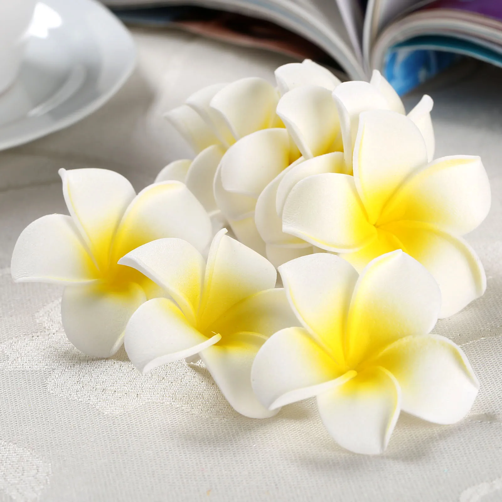 10Pcs Fake Foam Frangipani Flowers Artifical Plumeria Rubra for DIY Craft Wedding Party Hairpin Hats Headwear Home Decoration