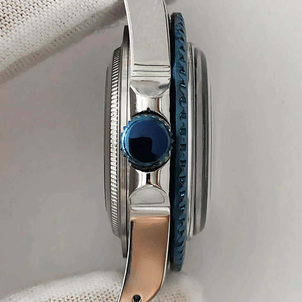 Retro 39.5mm Convex Mirror Middle-Blue Case NH35 Acrylic Mirror Stainless Steel Watch Case for NH35 NH36 Movement Watch Shell