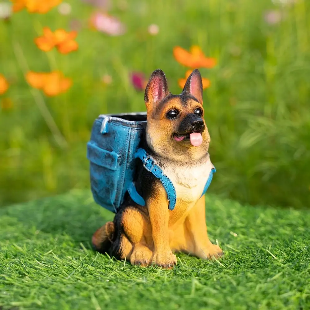 Portable With Backpack Dog Pen Holder Cute Cartoon Resin Dog Statue Hand-painted Desktop Storage Container Home Decor