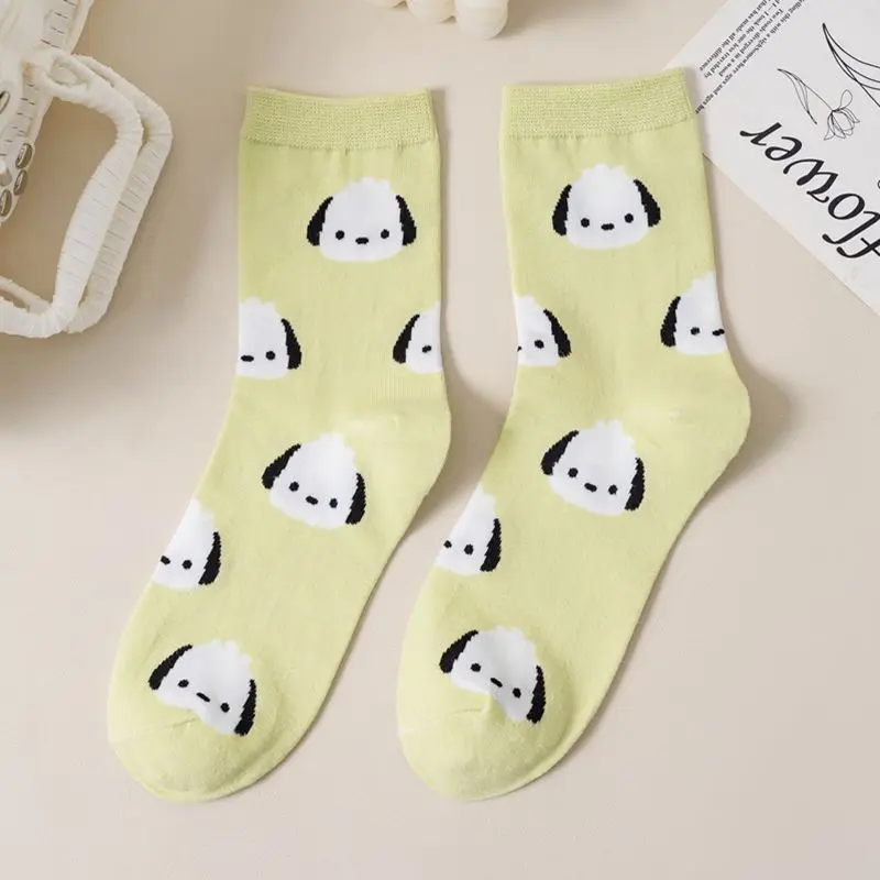 Calcetines de dibujos animados de Sanrio Pochacco, calcetines de algodón peinado a media pantorrilla para mujer, calcetines casuales para cachorros bonitos