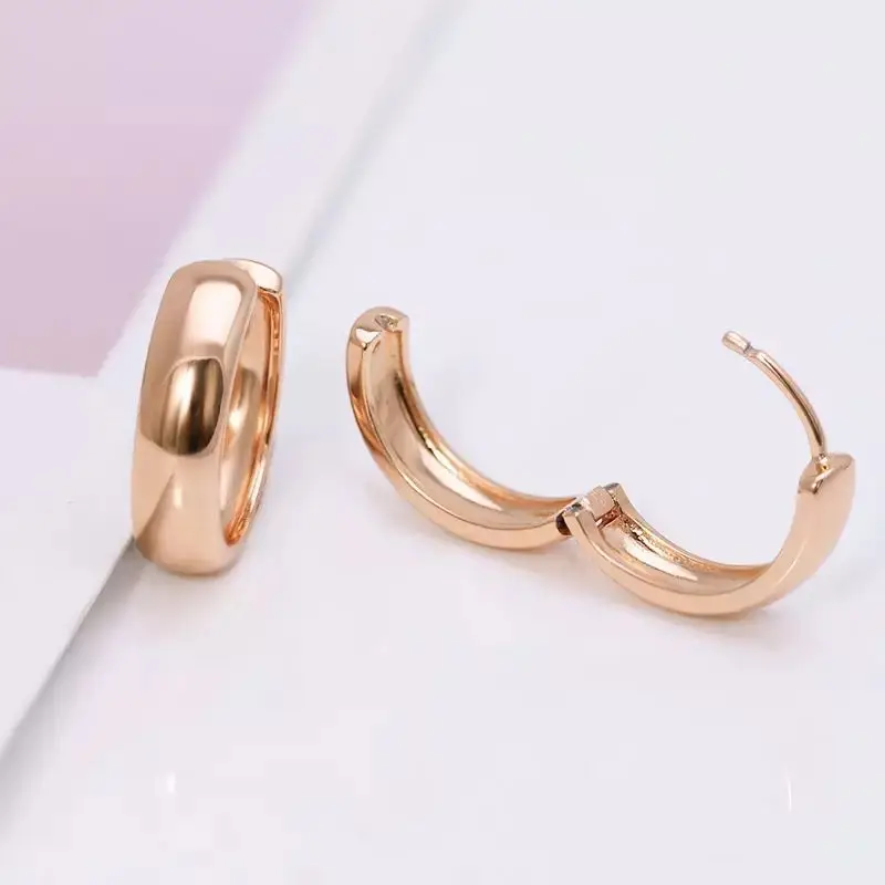 Classical No Stone Smooth Hoop Earrings for Women Fashion Jewelry Gold Color