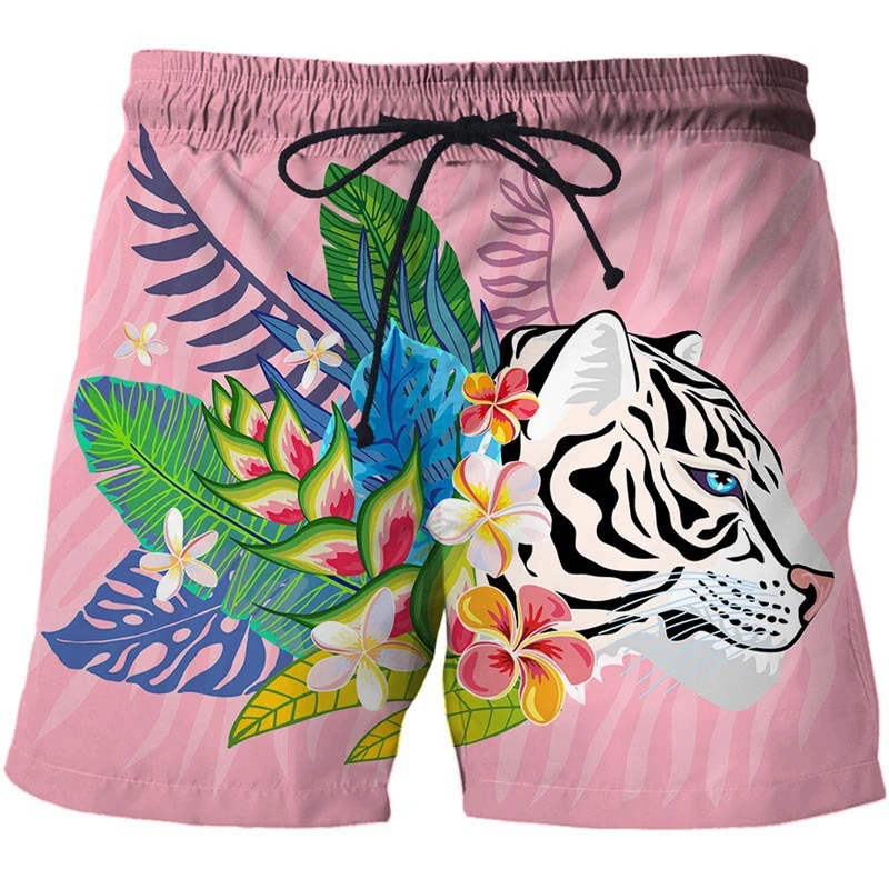 Funny Tiger Cacti Plant 3D Printed Beach Shorts Cactus Tropics Sea Island Short Pants Casual Vacation Men Shorts Surfing Trunks