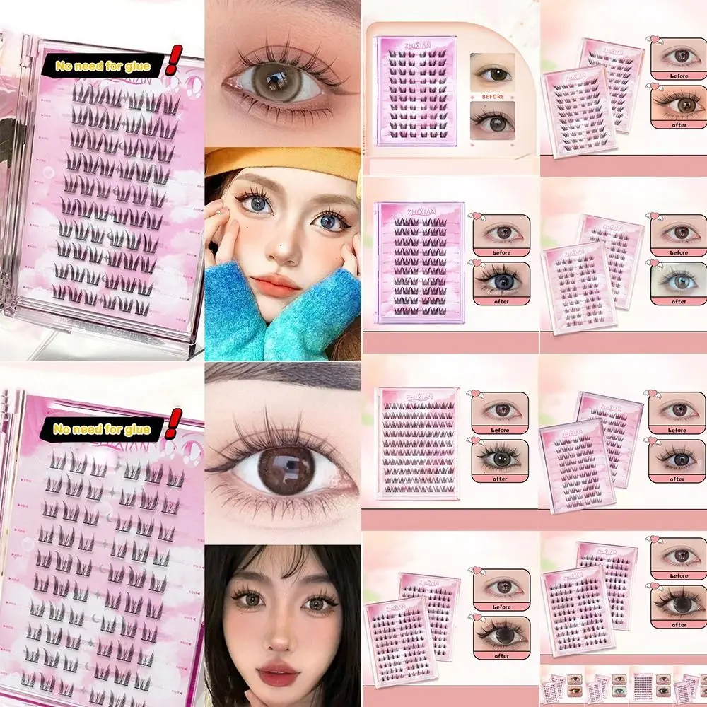 Con strisce di colla gelatinosa Ciglia Manga senza colla Anime Cosplay Ciglia finte 3D Stili multipli Ciglia gatto elfo fai da te Wome
