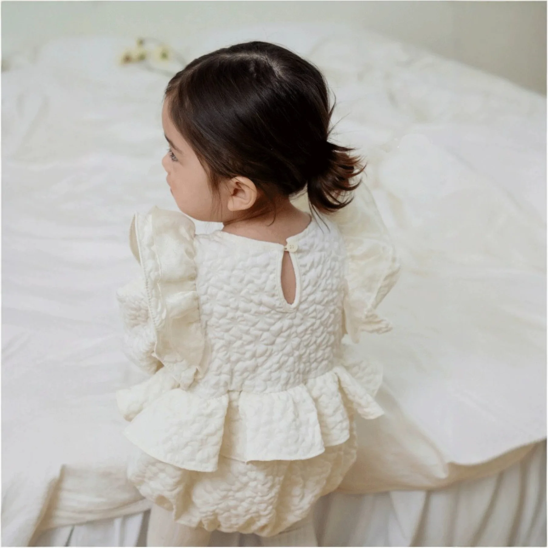 Spring and Autumn Girls' Korean Temperament Rompers Baby Lotus Leaf Edge Flying Sleeve Three-dimensional Skirt Hem Jumpsuit