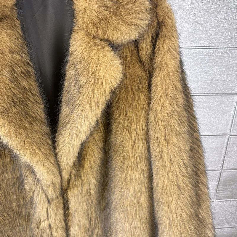 تقليد الثعلب الفراء فو الفراء بلون النساء 2025 جديد الشتاء معطف الفرو السميك فو الثعلب معطف فرو فضفاض التلبيب معطف الفرو للنساء H45