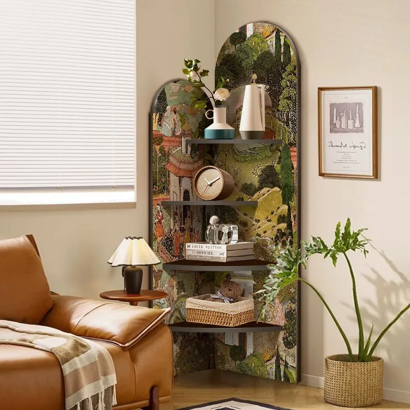 

Medieval decorative painting corner cabinet next to TV cabine