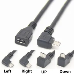 90 Degree Up Down Left Right Micro USB 2.0 Male to Female Extension Cable