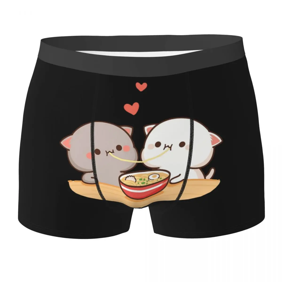 Peach And Goma Mochi Cat Eating Ramen calzoncillos transpirables, ropa interior masculina, pantalones cortos estampados, Calzoncillos Bóxer