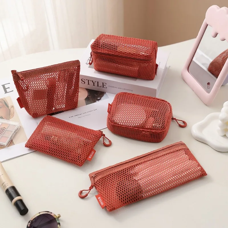 Multifunctional Grid Makeup Bag Large Capacity Cosmetic Lipstick Data Cable Storage Pouch for Travel Cosmetic Bag Makeup Case