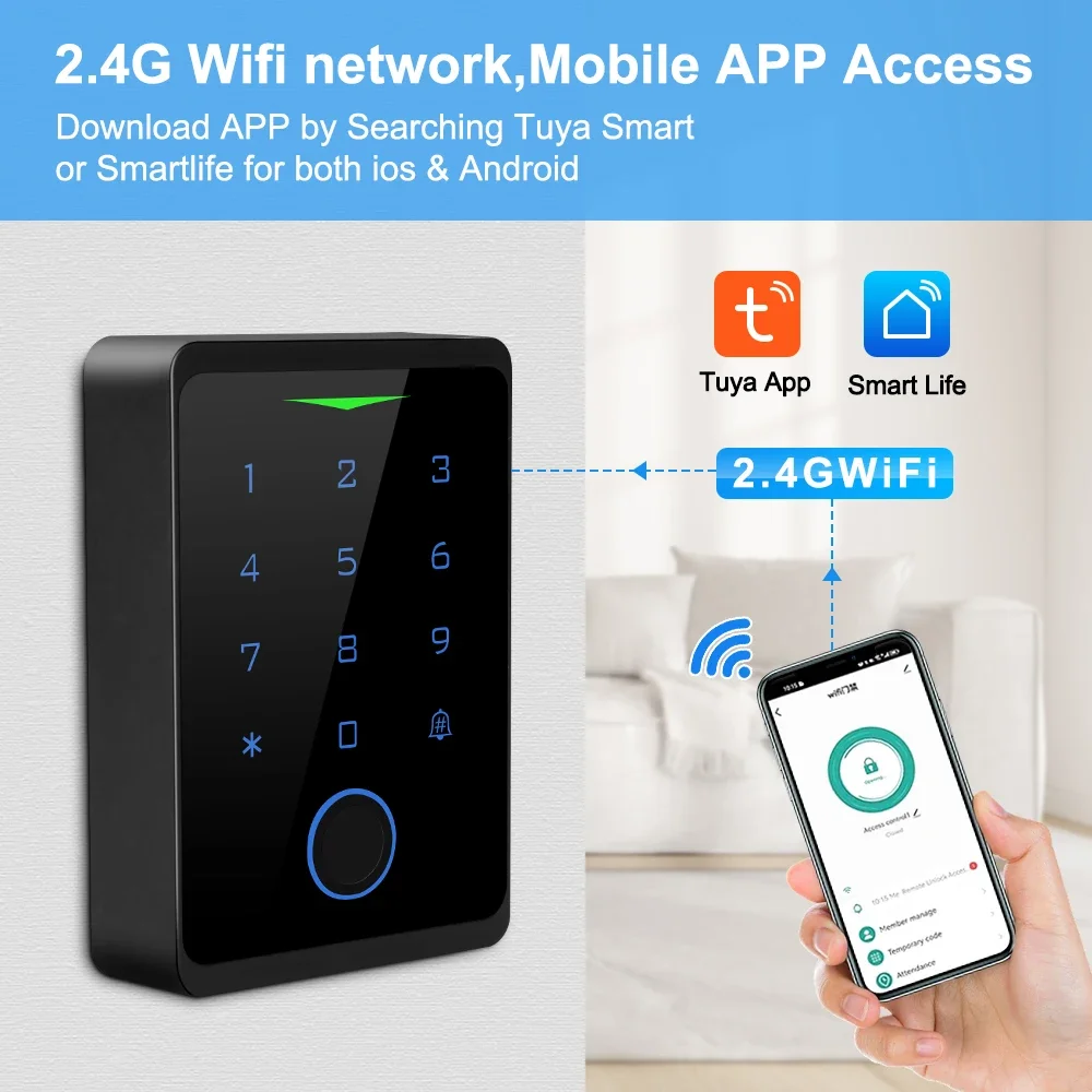 Awapow Tuya Kits de Control de Acceso CF1-2.4G Wifi sistema de Control de Acceso de puerta seguridad impermeable huella digital cerradura electrónica