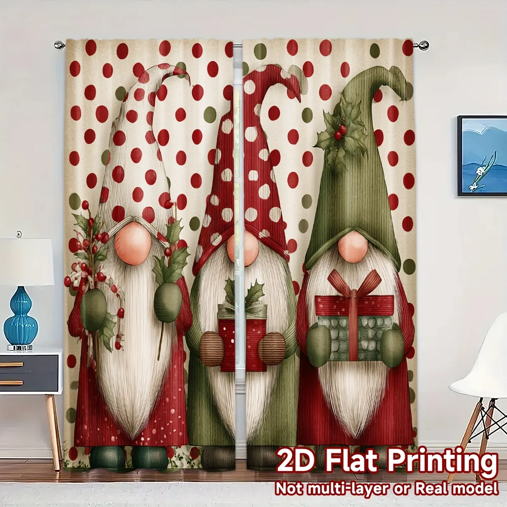 2D Flat Printing,JIT 2pcs, Curtains (Without Rod) Festive Gnomes (3) Chic Chic Curtains Prints Light Filtering Curtains Outdoor