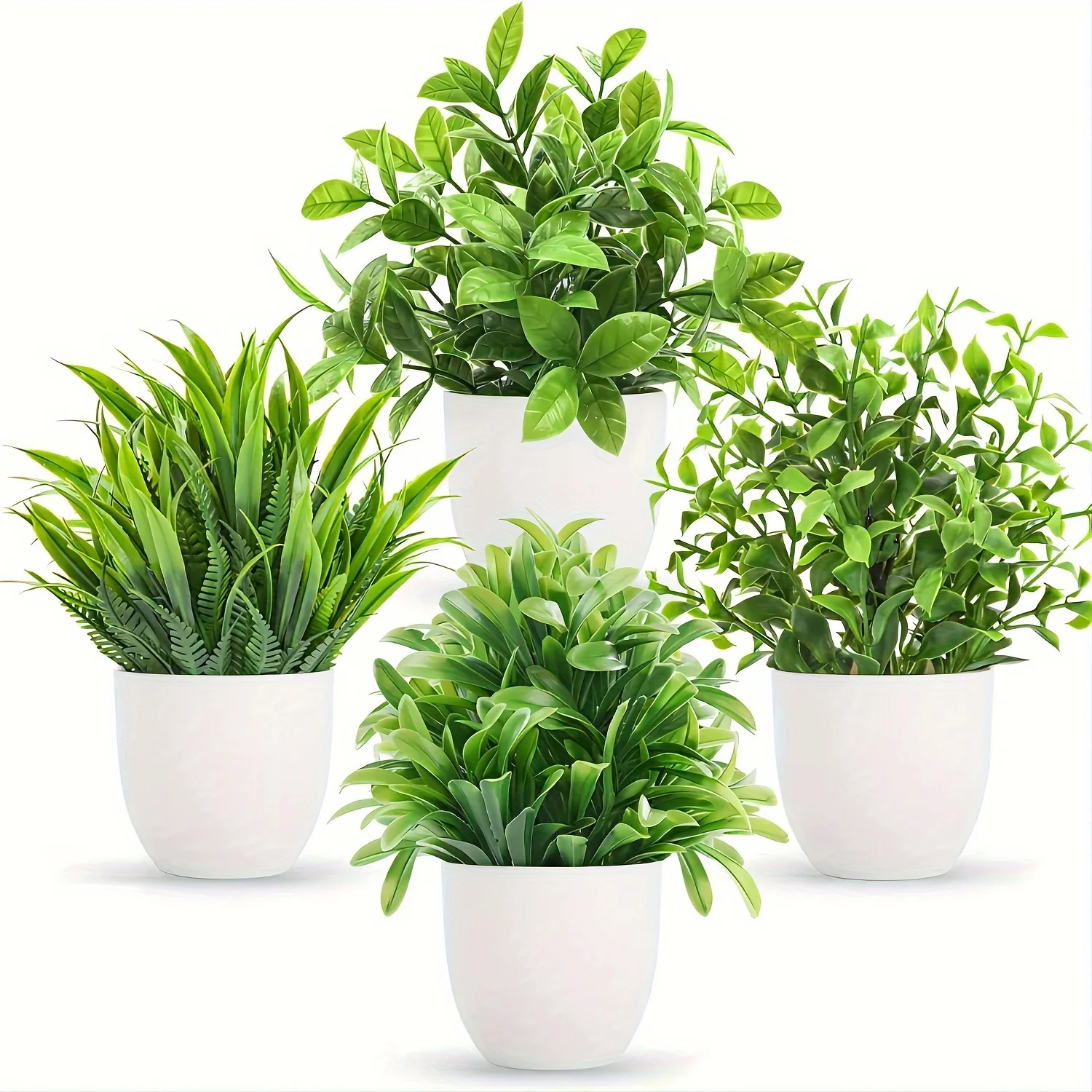 4pcs Mini Artificial Potted Plants Fake Bonsai Greenery for Home Office Farmhouse Bathroom Shelf Decor Indoor