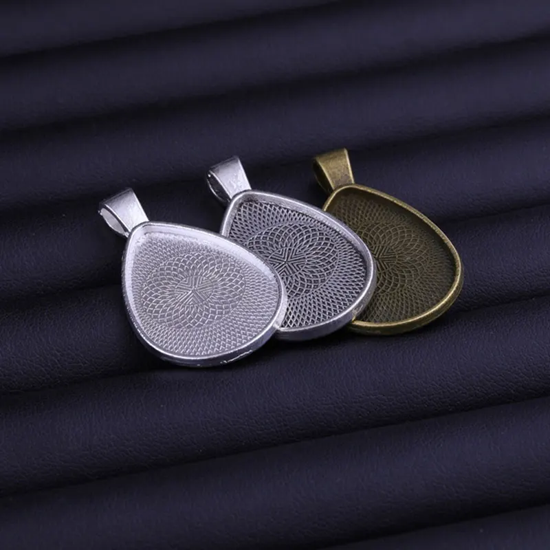 10 teile/los Waterdrop Anhänger Cabochon Basis Einstellungen 18x25mm/20x30mm Blank Tray Lünetten Charms für DIY Schmuck Machen Zubehör – Detail 6