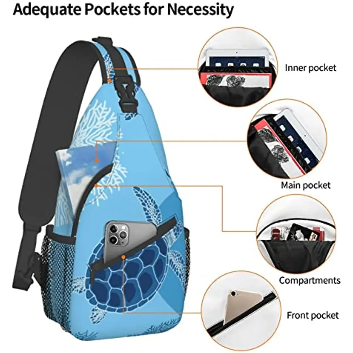 Sea Turtle Sling Bag Crossbody Travel Hiking Bags Mini Chest Backpack Casual Shoulder Daypack for Women Men Lightweight