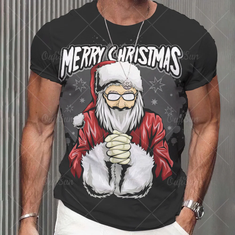 Funny Christmas T-Shirt For Men 3D Santa Print Short Sleeve Top Christmas T-Shirts Oversized Xmas Tee Shirt Men Clothing Unisex