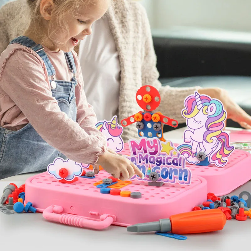 Children Toys Tools Set Electric Drill Screw Nut 3D Puzzle Toys Pretend Play Dinosaur Drilling Assembly Educational Toys for Kid