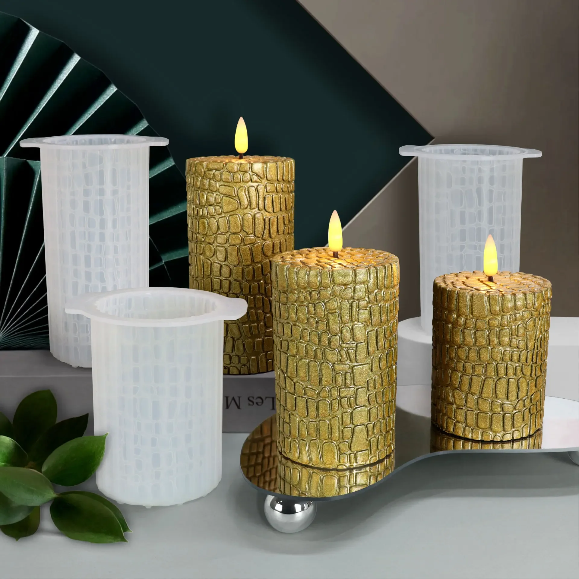 Fish skin texture cylindrical silicone candle mold LED lighting dual-purpose low flame retardant silicone candle mold Home Decor