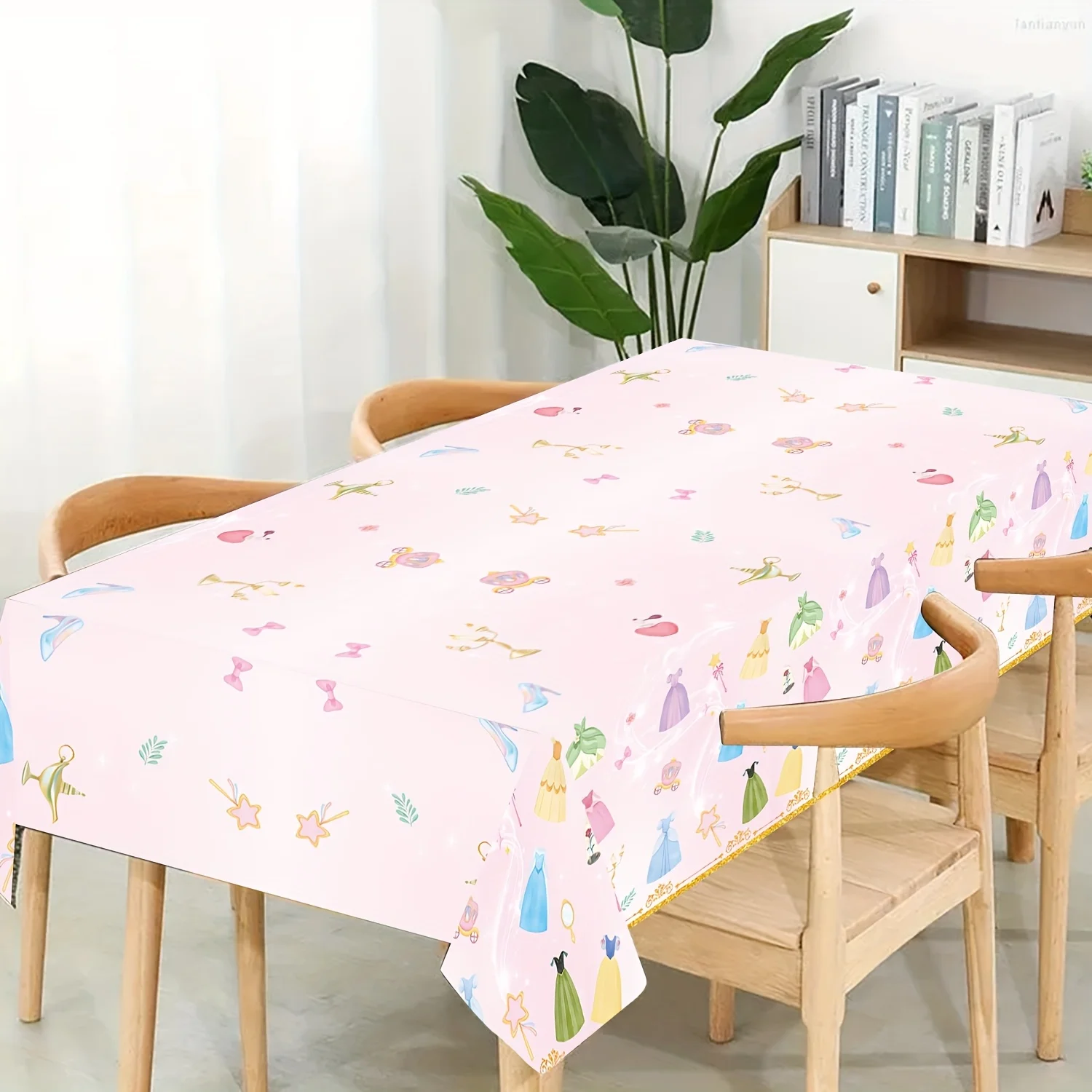 

Princess Dress Cartoon Pink Tablecloth, Rectangular Table Cover for Birthday Party, Home Kitchen & Restaurant Decoration