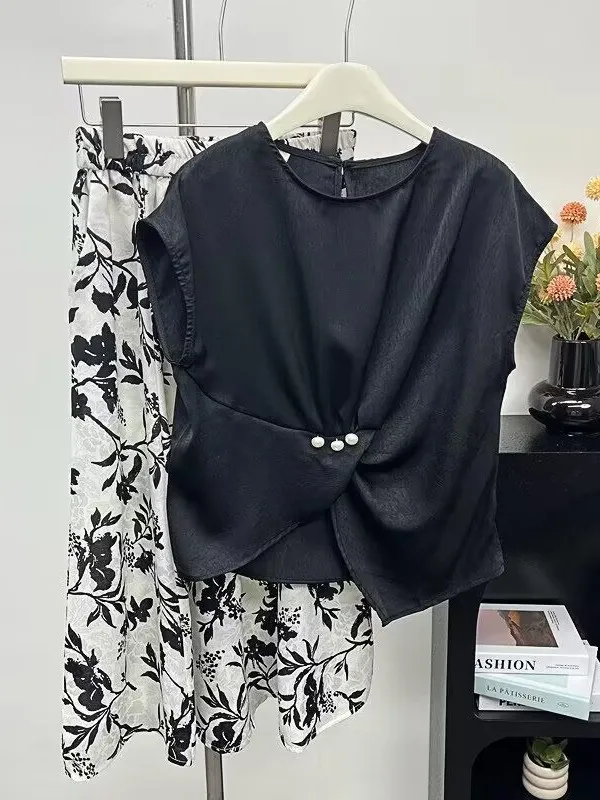 

Fashionable Short Sleeve Dress Set for Middle-Aged Mothers Summer Outfit Two-Piece Suite Elegant Personality High-End Quality