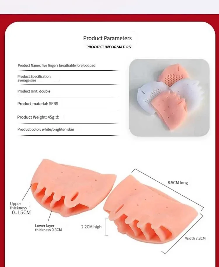 2pcs Silicone Forefoot Pads Gel Insoles Pads Toe Separator Cushion Pad Pain Relief Insoles Finger Toe Valgus Corrector Gel Pads