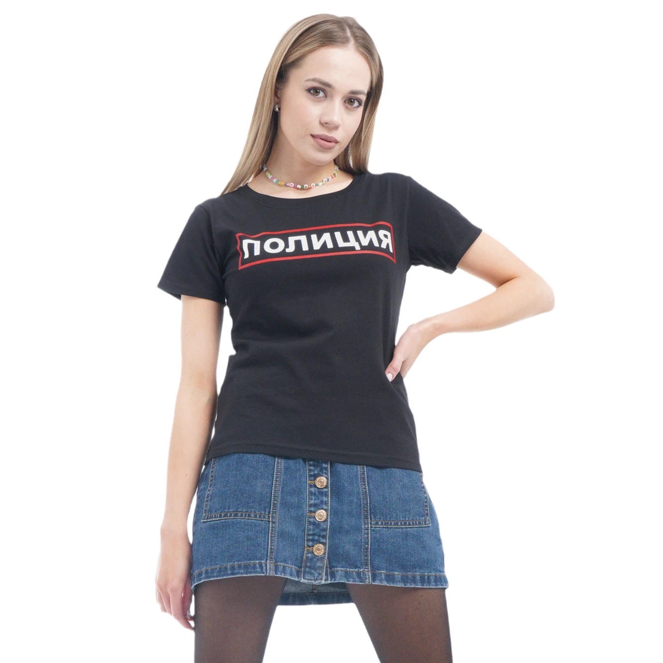 Girl's T-Shirt With The Inscription Police Cotton Blend Summer Soft Women's Boutique Shirt Black Cool Casual Clothes Tee