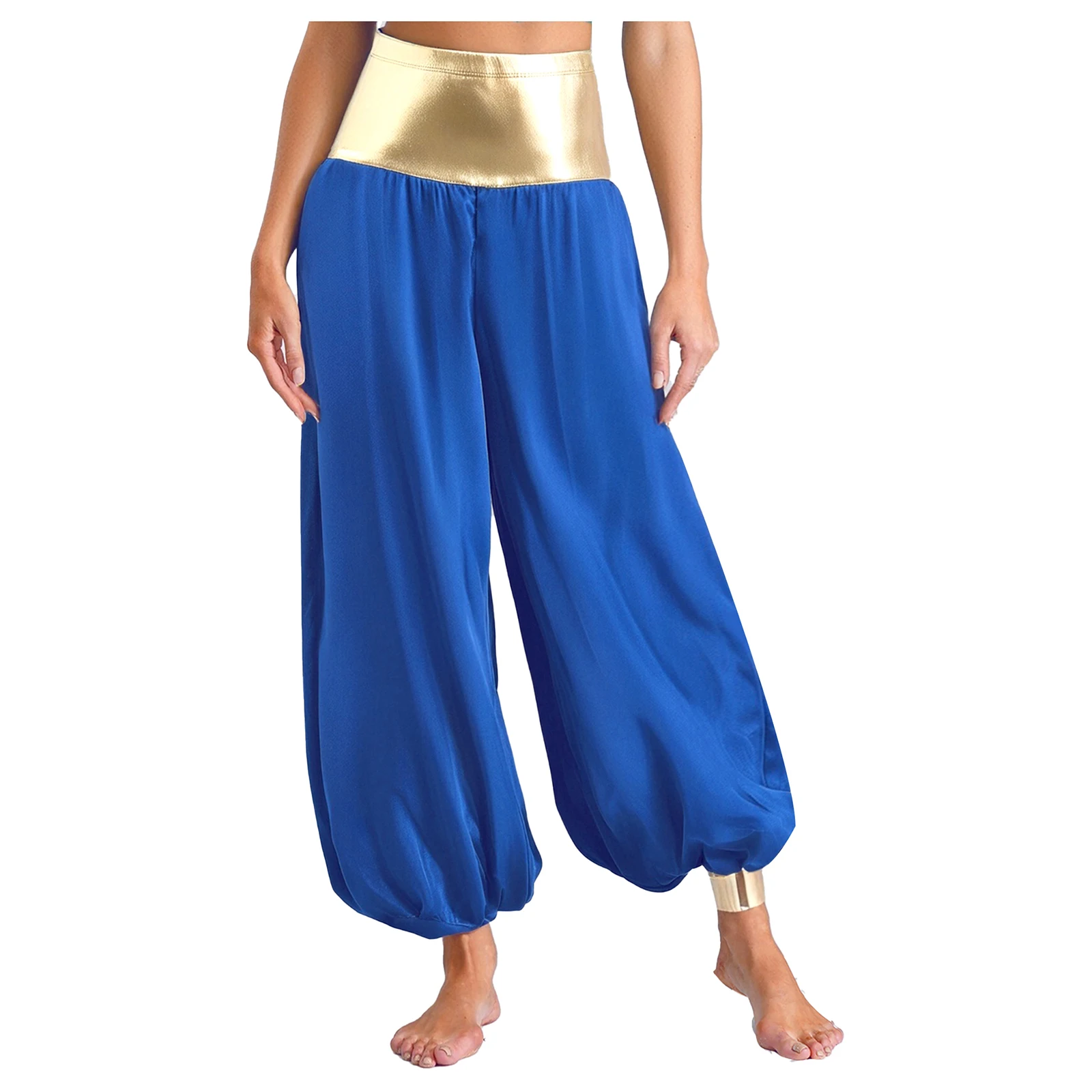 

Women Belly Dance Harem Pants Metallic Shiny Lantern Long Pants Trousers Arabian Princess Costume Bloomers Halloween Carnivals