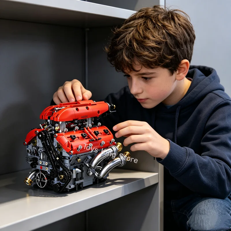 

Supercar 3D V8 Engine Transmission Turbo Building Blocks Kids Toys Motorized Mechanical Electric Model Assembly Desktop Ornament