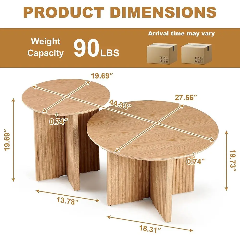 Round Nesting Coffee Table Set of 2, Century Modern Wood Coffee Tables and End Table Set, Circle Side Table Minimalist Center Ta