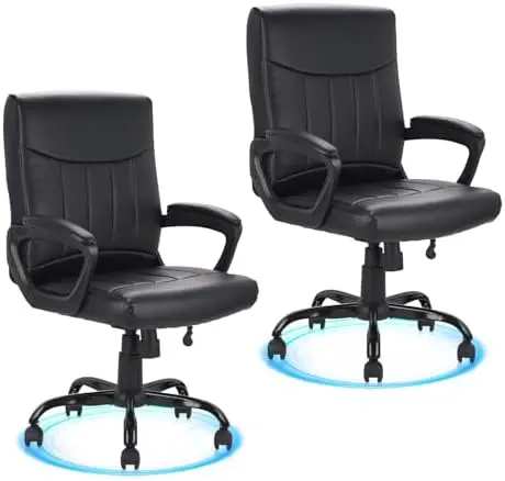 Leather Office Executive Chair with Lumbar Support and Padded Armrestes, Swivel Rolling Ergonomic Mid Back Computer