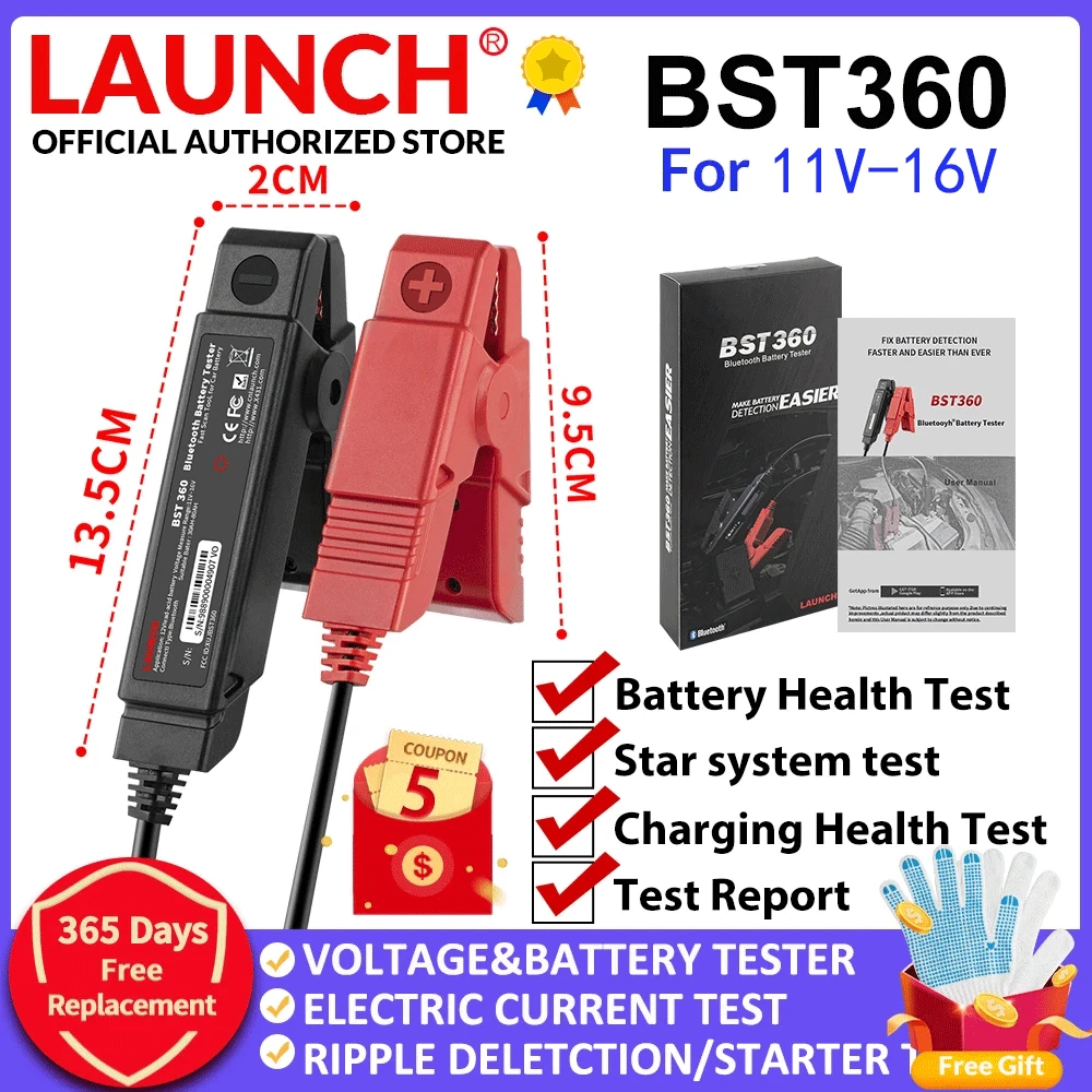 LAUNCH X431 BST360 Battery test Clip Analyzer 11-16V 2000CCA Voltage Battery Test Car Battery Tester Charging Cricut Load Tools