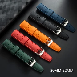 20/22mm Tropical Rubber Strap Sport Waterproof Breathable Stainless Steel Buckle Men Silicone Replace Watch Band Belt for Seiko