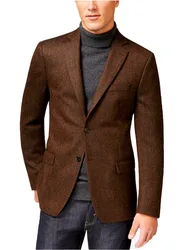 2023 NEW Fashion Tweed Jacket Dark Coffee Brown Herringbone Tweed Blazer Tailor Made Jacket Custom Made  Warm Slim Winter Blazer