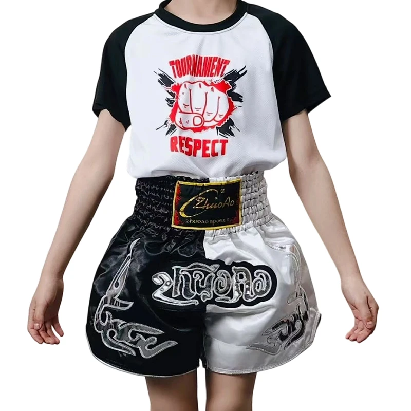 

Thai Boxing Shorts Embroidery Muay Thai Shorts Retro Thaiboxing Fighting Kickboxing Grappling Training Pants Martial Arts Gear