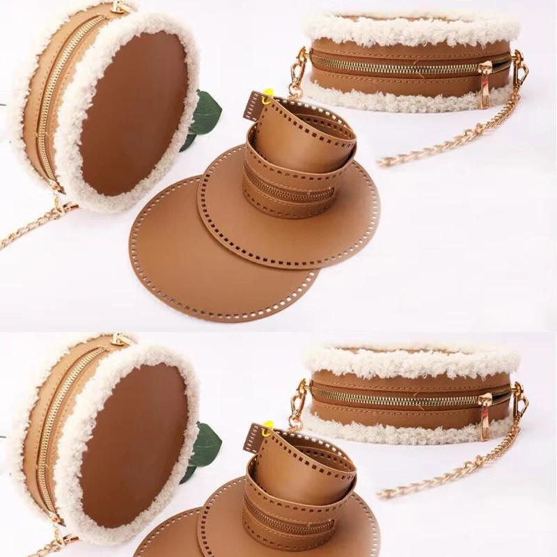 Hand Bag Circular PU Leather Grid Accessories Wafer Perforated Knits Wrapping