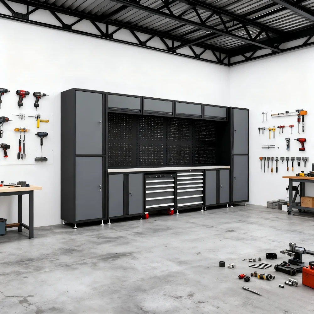 Heavy-Duty Modular Steel Garage Workstation Workbench Roller Cabinet Combination Tool Storage 500kg Load Capacity For Workshop