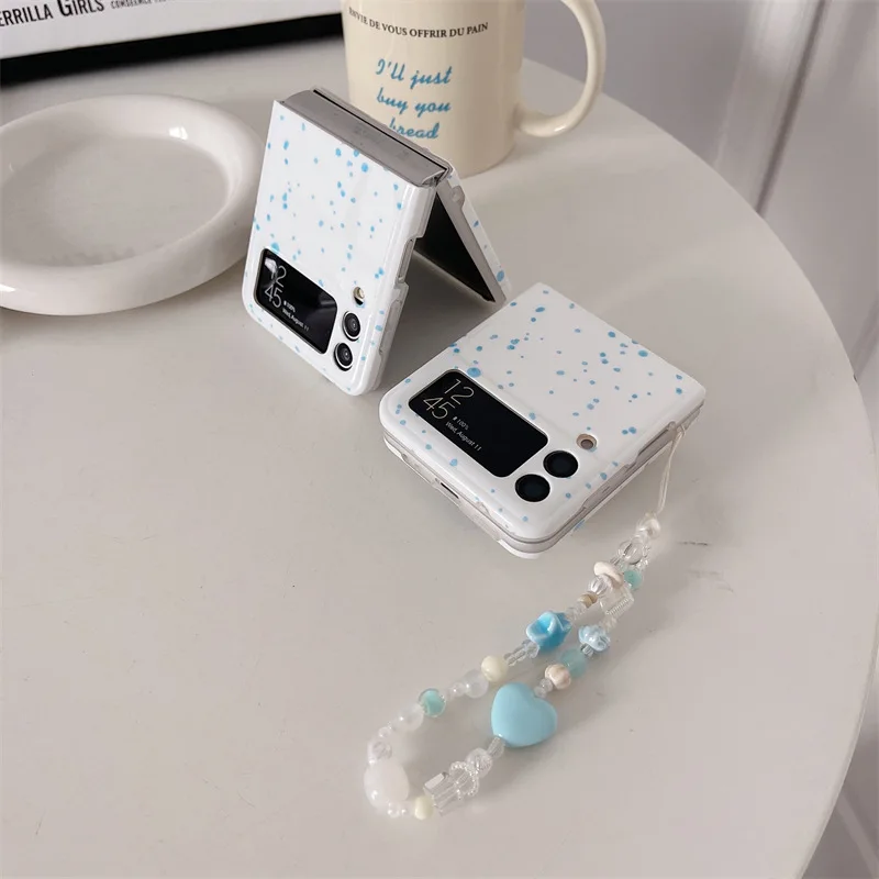 Simple Blue Ink Dot Bear Holder Phone Case for Samsung Galaxy ZFlip6 4 3 Hard Cover for Flip5 Flip3 Flip4 Solid Shell Bracket image 4