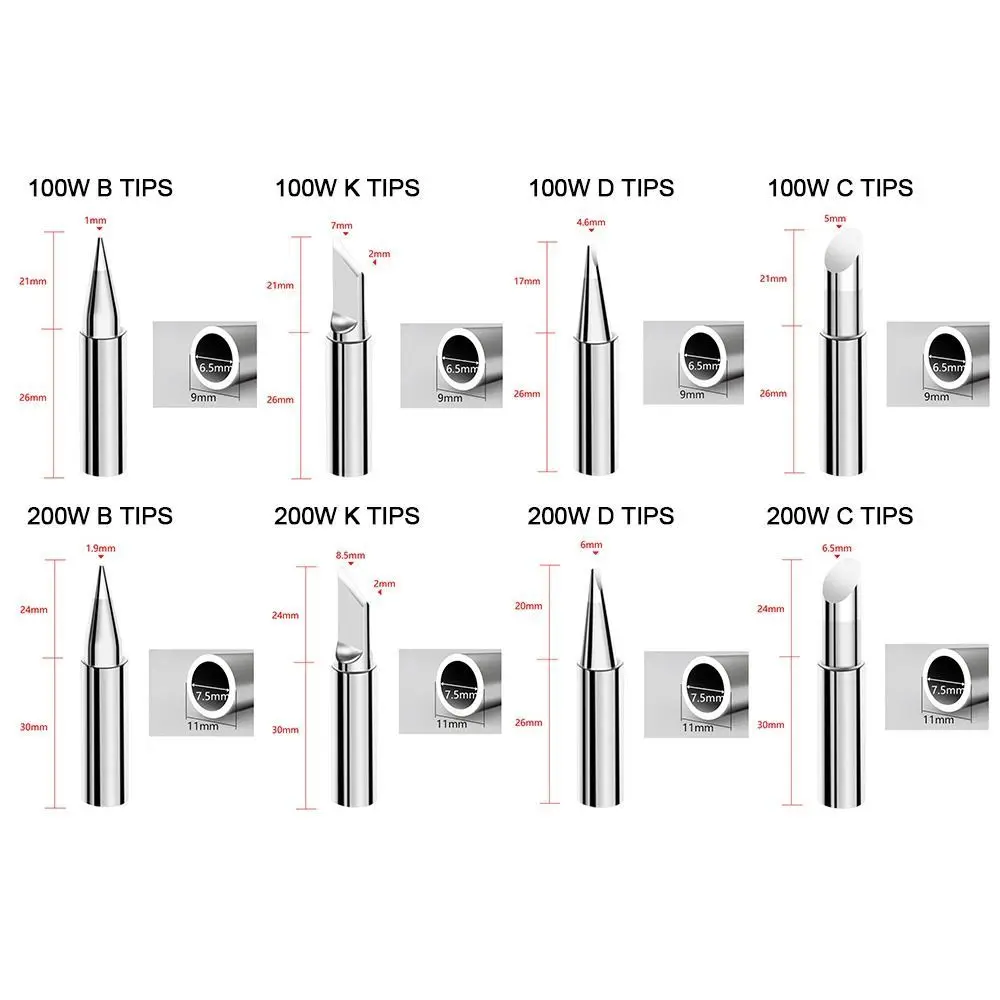 927 punte per saldatore 100W 200W B K D C testa per saldatore punte per saldatura in rame senza ossigeno accessori per saldatura di ricambio