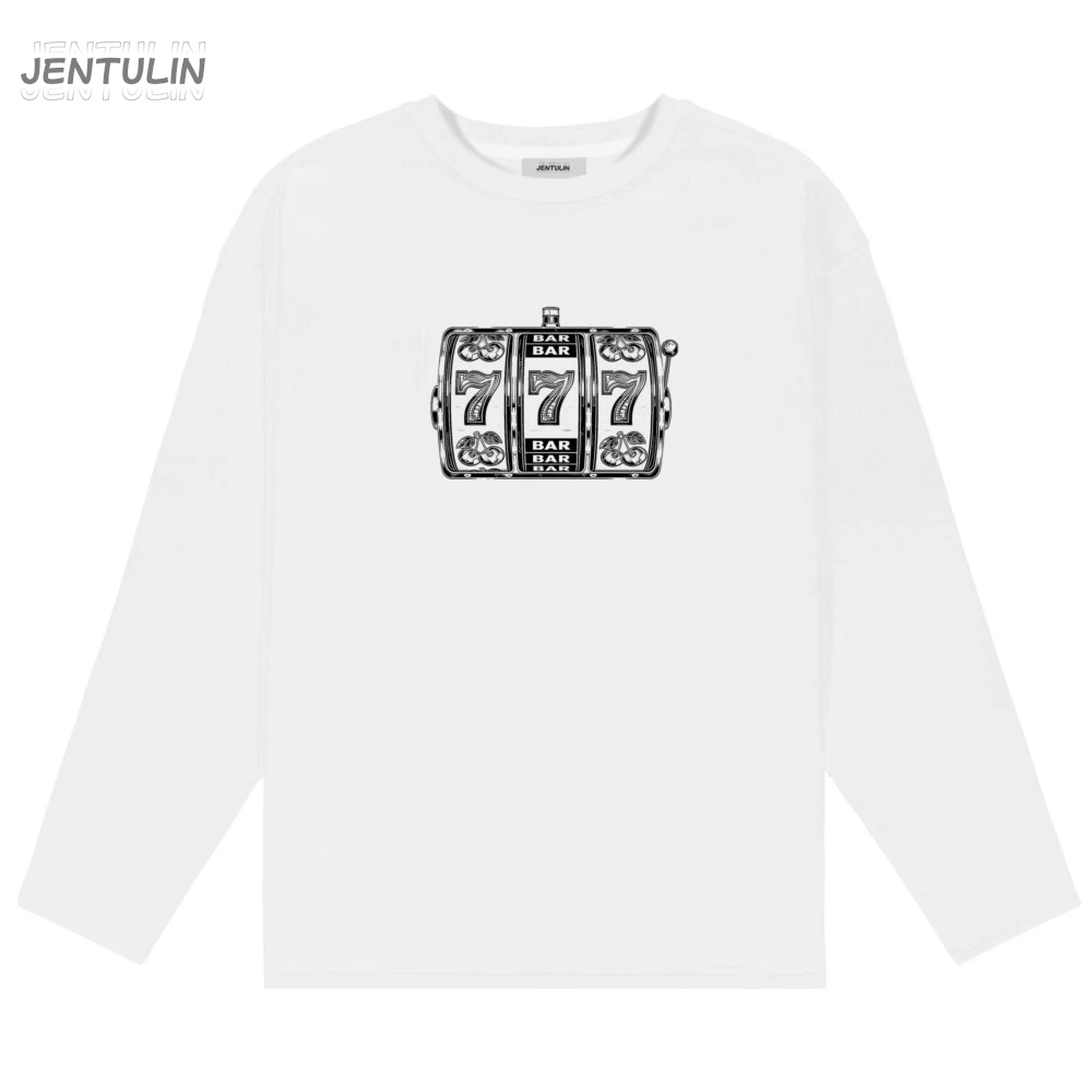 Oversized Long Sleeve T Shirt Men And Woman Vintage Slot Machine 777 Graphic Print Crew Neck Loose Streetwear Casual Tee Top