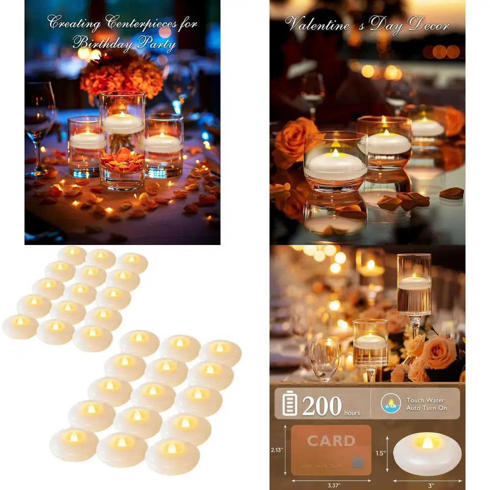 

48-Piece 3 LED Floating Candles, 200-Hour White Battery-Powered Waterproof Tealights for Vases, Ideal for Weddings, Parties, and
