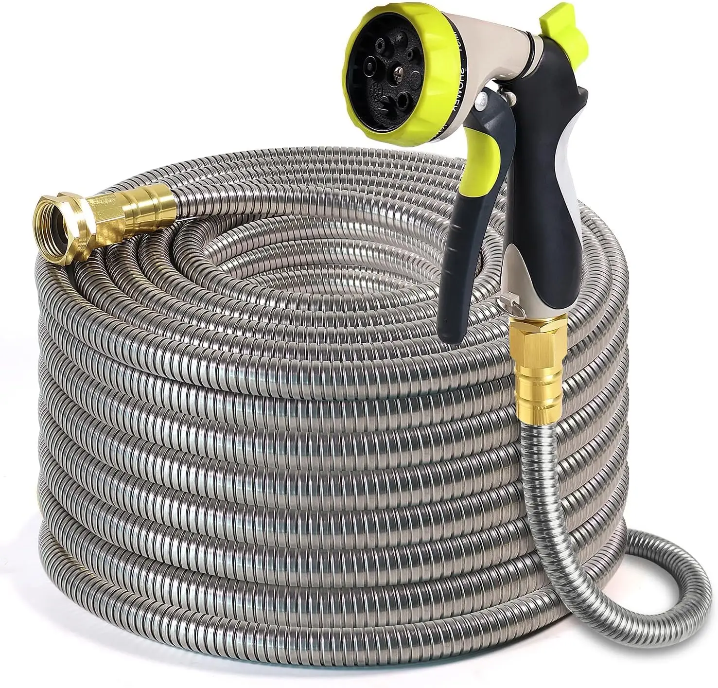 

Metal Garden Hose 50 ft – 304 Stainless Steel Water Hose with Nozzle Sprayer, Garden Hoses Flexible, Lightweight, No Kink, H